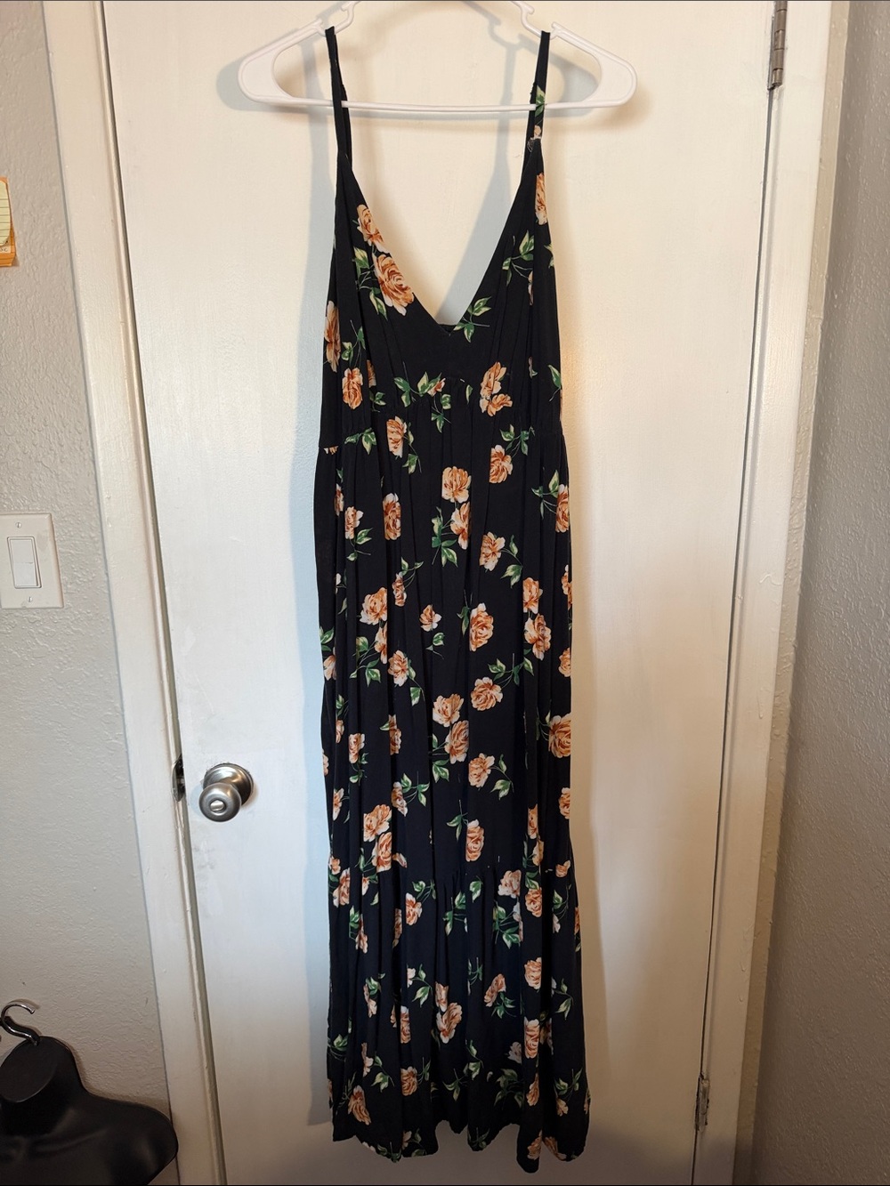 Old Navy Black Floral Slip Maxi Dress with Peach Roses